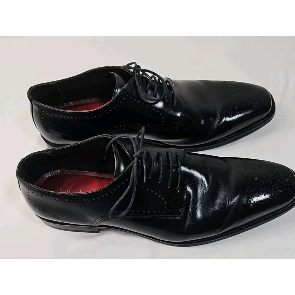 Belvedere Studio Medallion Wing Tip US  13 D Black Leather Oxford  